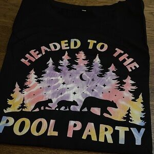 Black Graphic Tee Headed to the Pool Party Bear and Forest Pastel Design